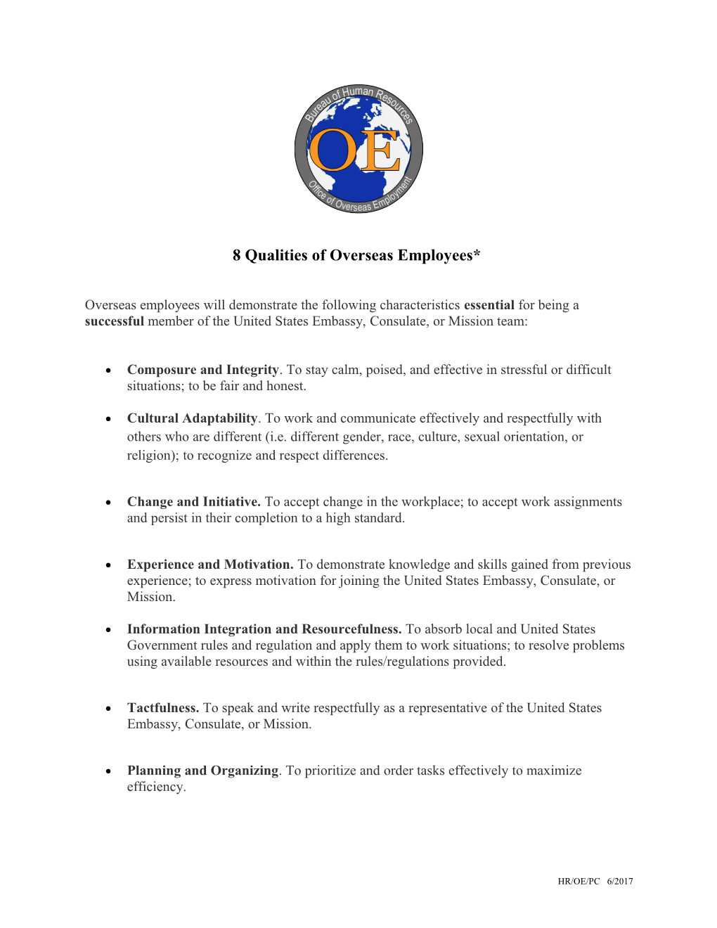 Eight Qualities of Overseas Employees