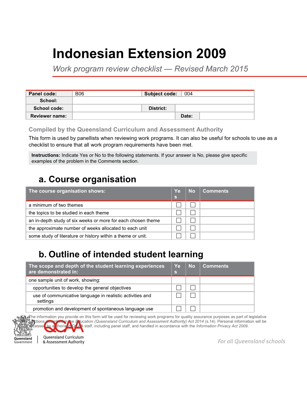 Indonesian Extension (2009) Work Program Review Checklist