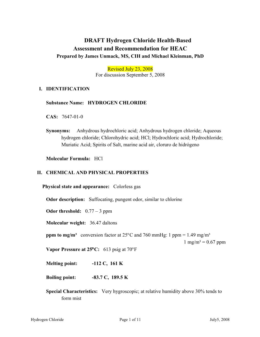 DRAFT Hydrogen Chloride Health-Based s1