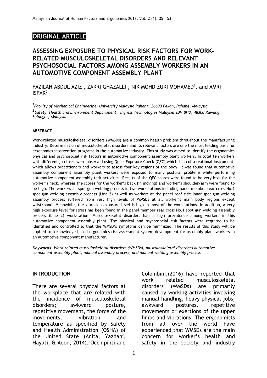 Malaysian Journal of Human Factors and Ergonomics 2017, Vol. 2 (1): 35 53