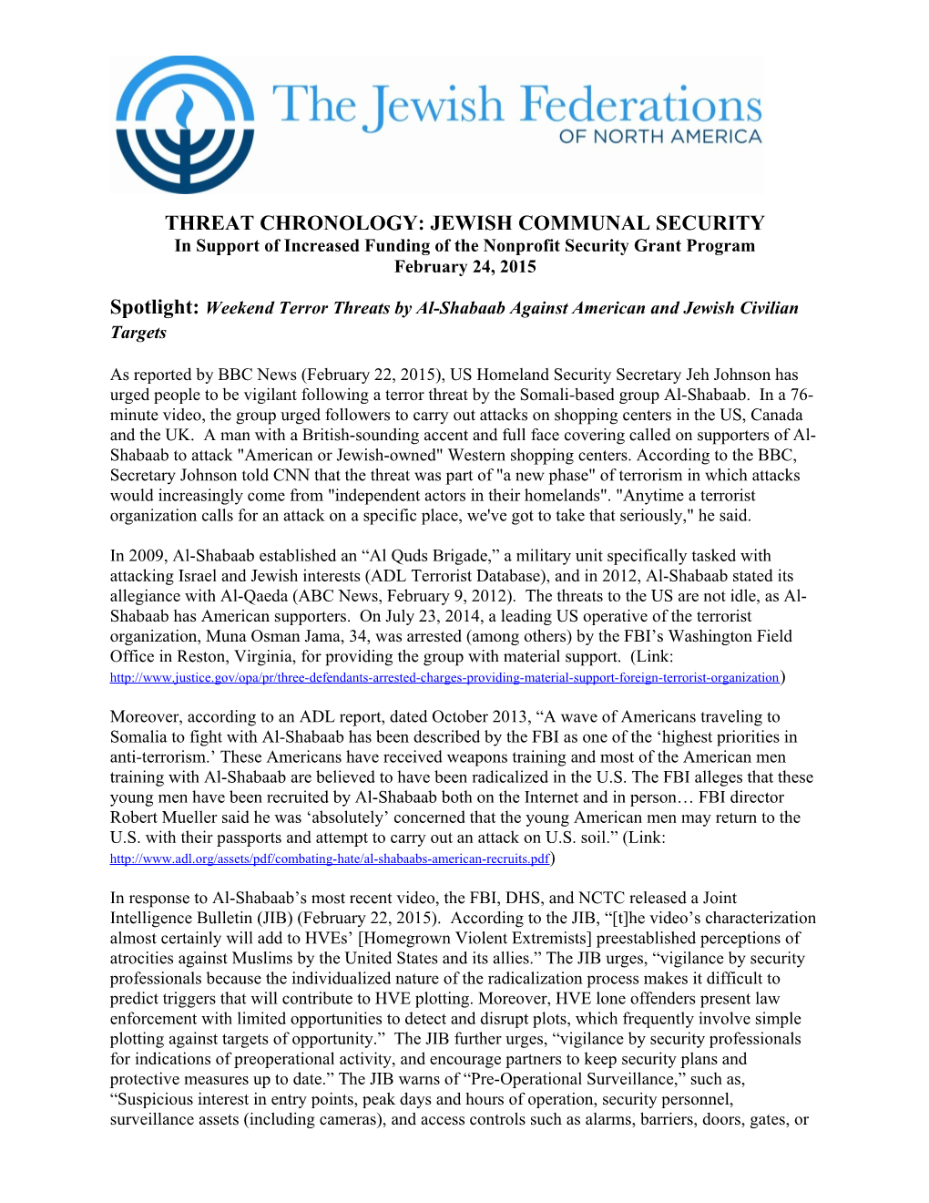 Threat Chronology: Jewish Communal Security