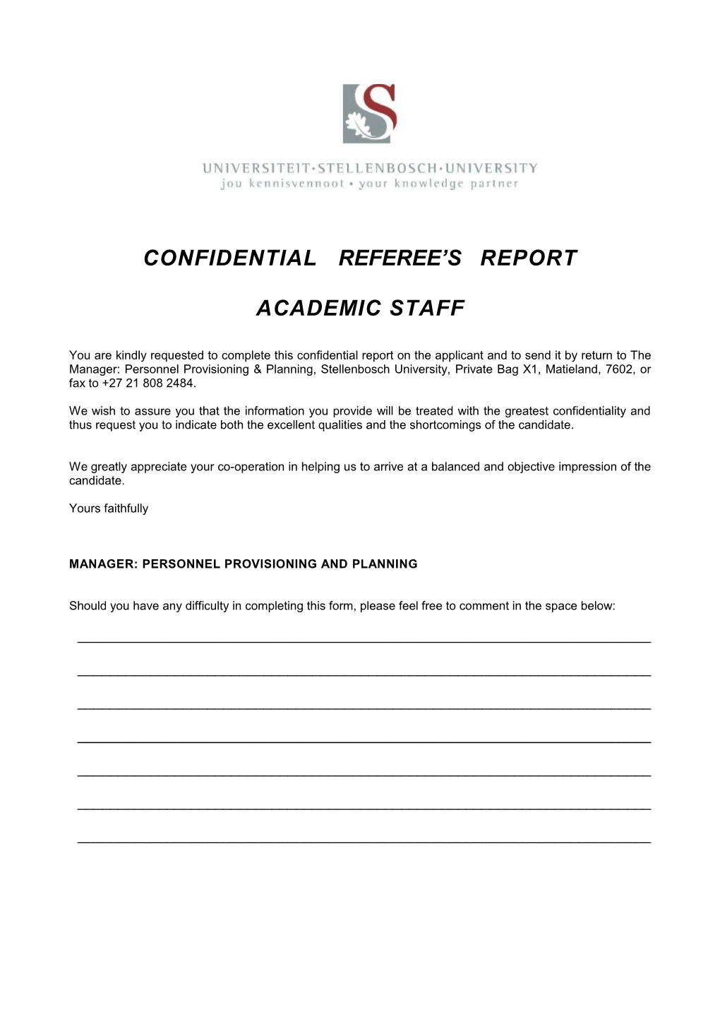 Referee Report for Academic Posts