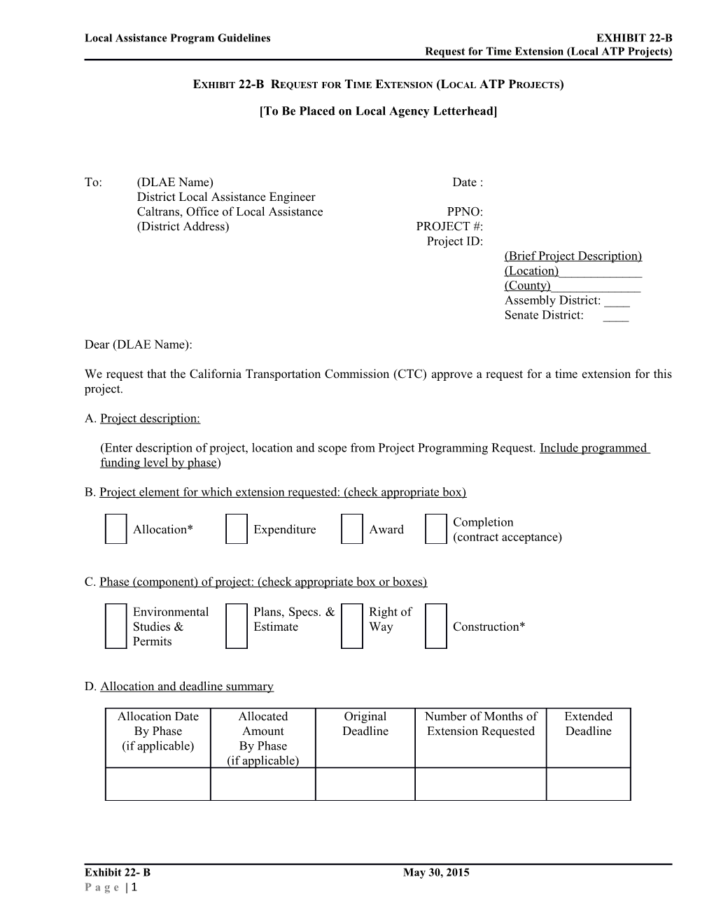 Local Assistance Program Guidelines Exhibit 22-B