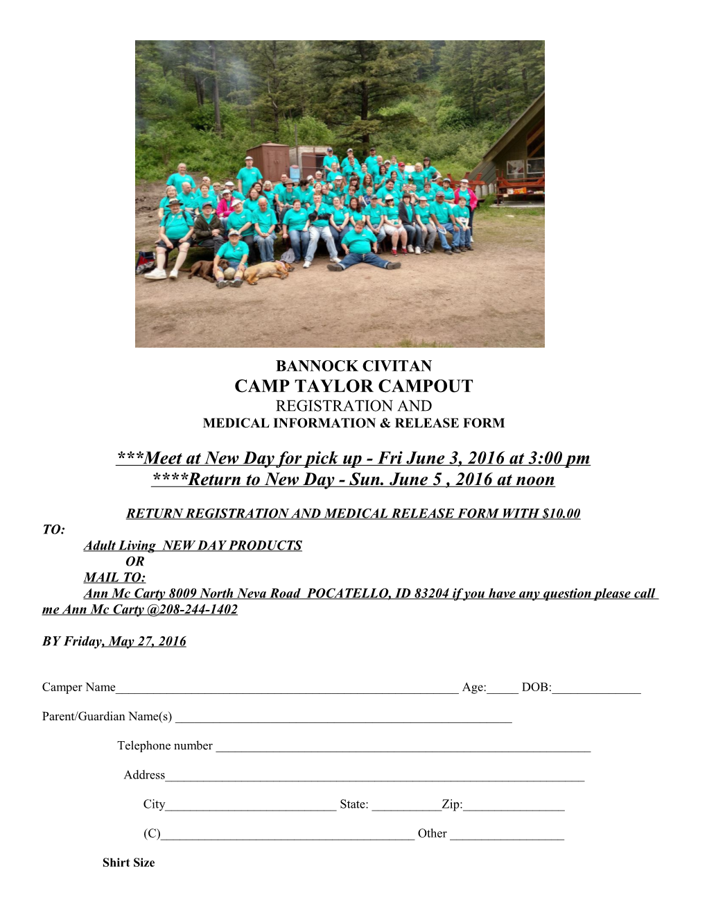 People First/Bannock Civitan Campout Registration And