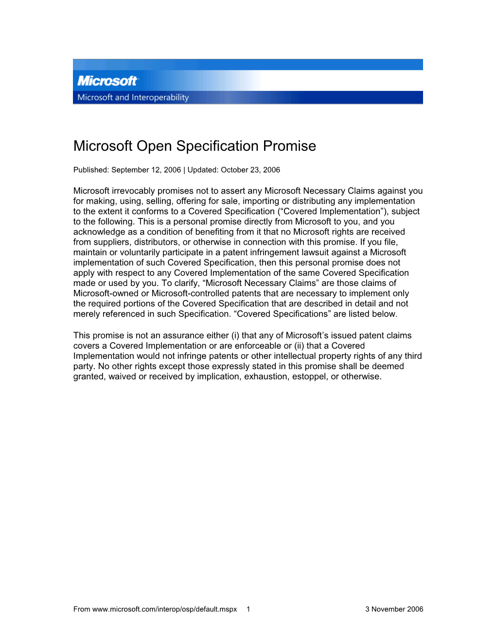 Microsoft Open Specification Promise