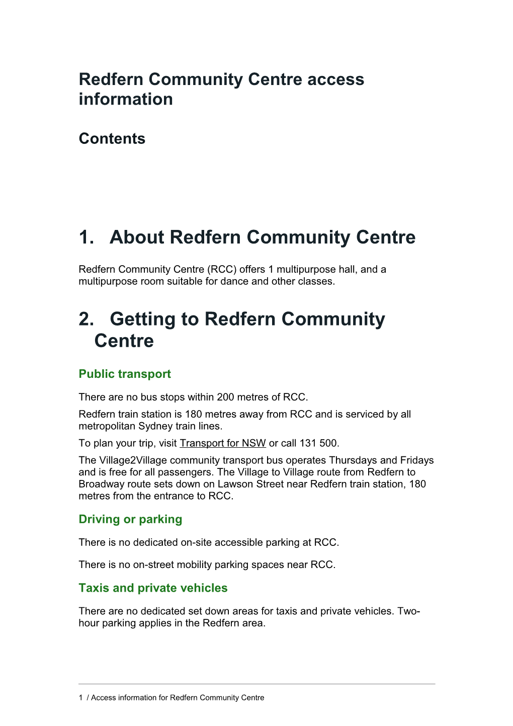 Redfern Community Centre Access Information