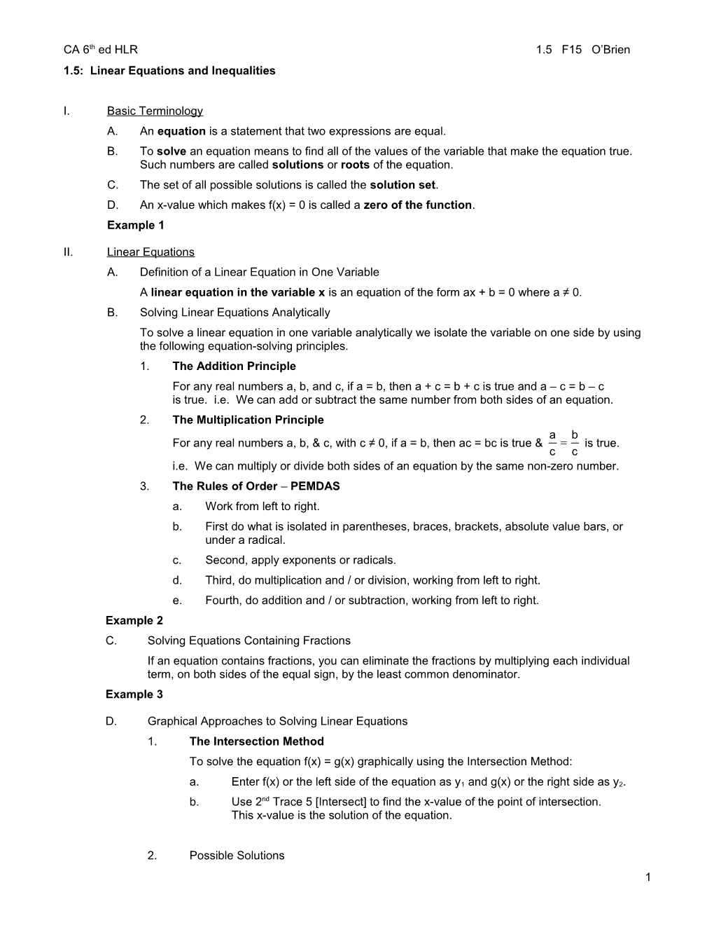 1.5: Linear Equations and Inequalities