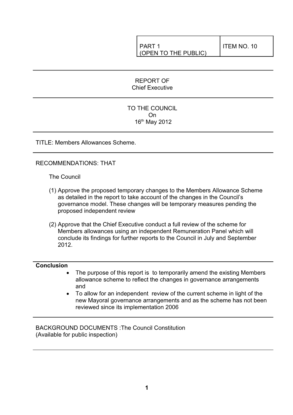 Proposed Temporary Changes to the Members Allowances Scheme