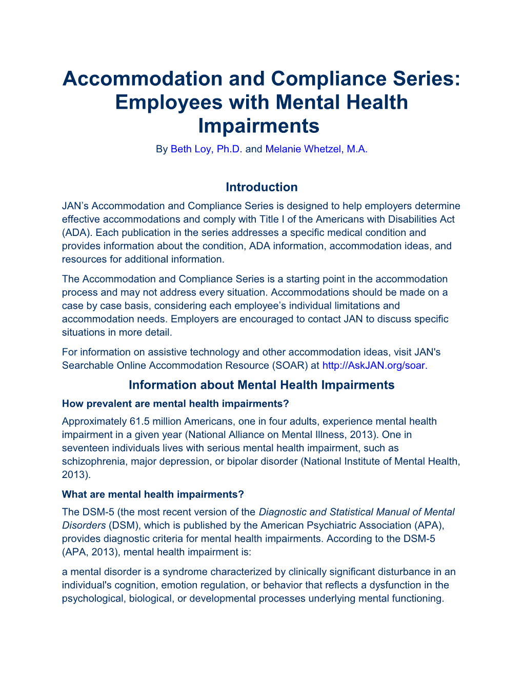 Accommodation and Compliance Series: Employees with Mental Health Impairments