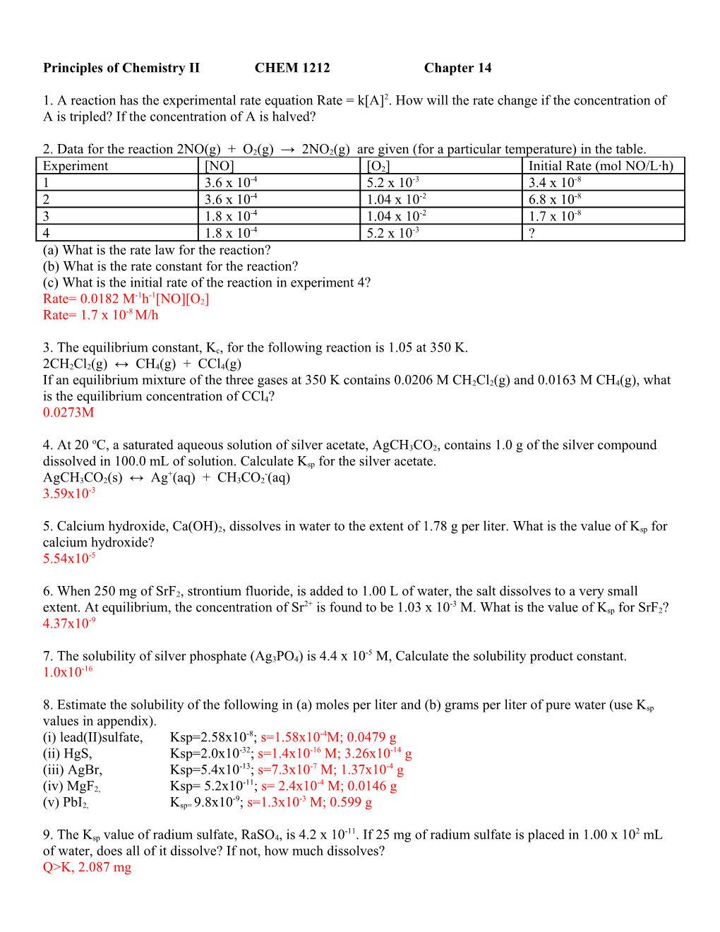 Principles of Chemistry II CHEM 1212 Chapter 14