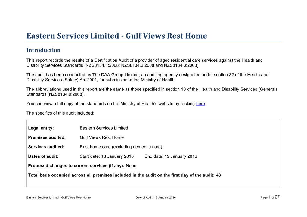 Eastern Services Limited - Gulf Views Rest Home