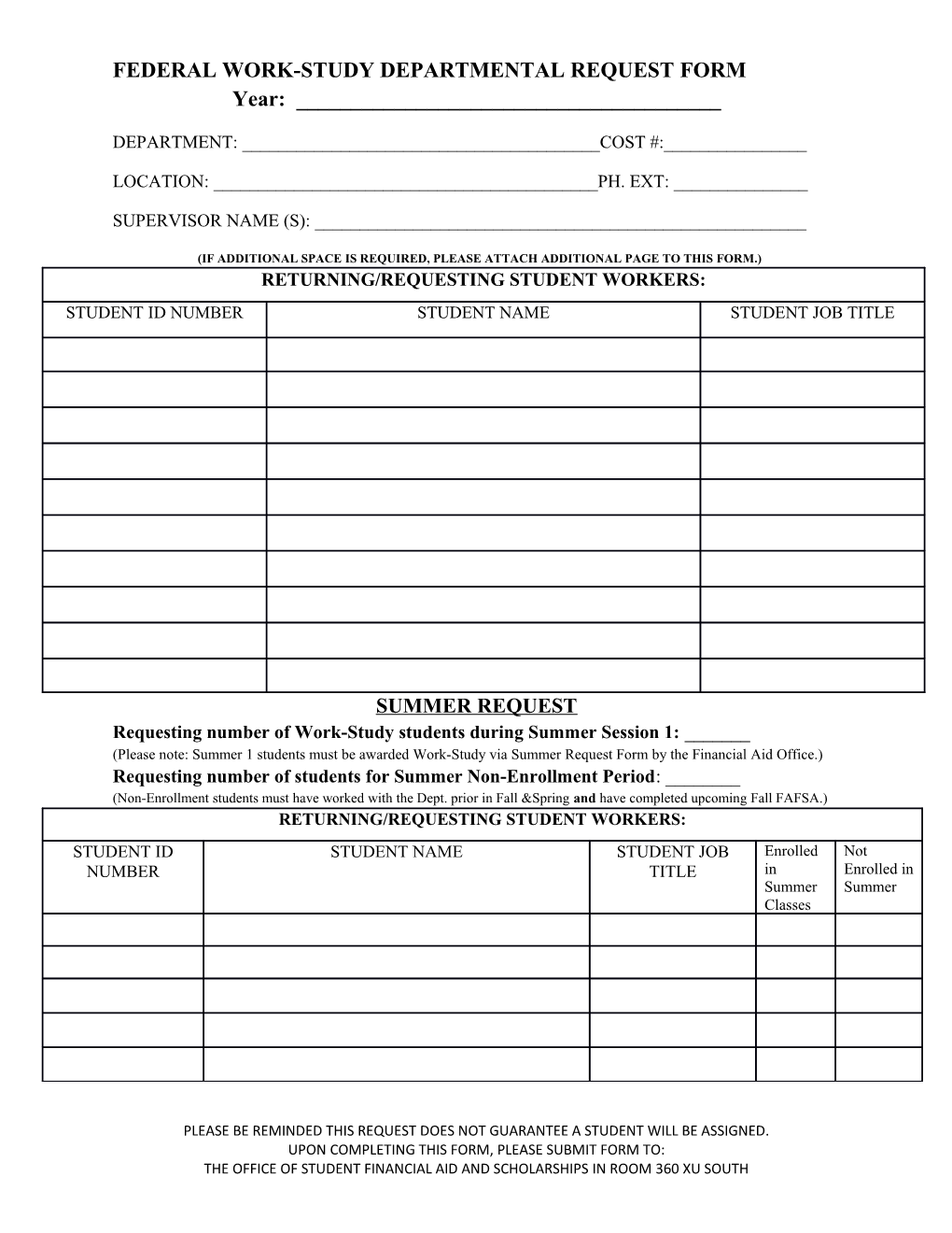 Federal Work-Study Departmental Request Form