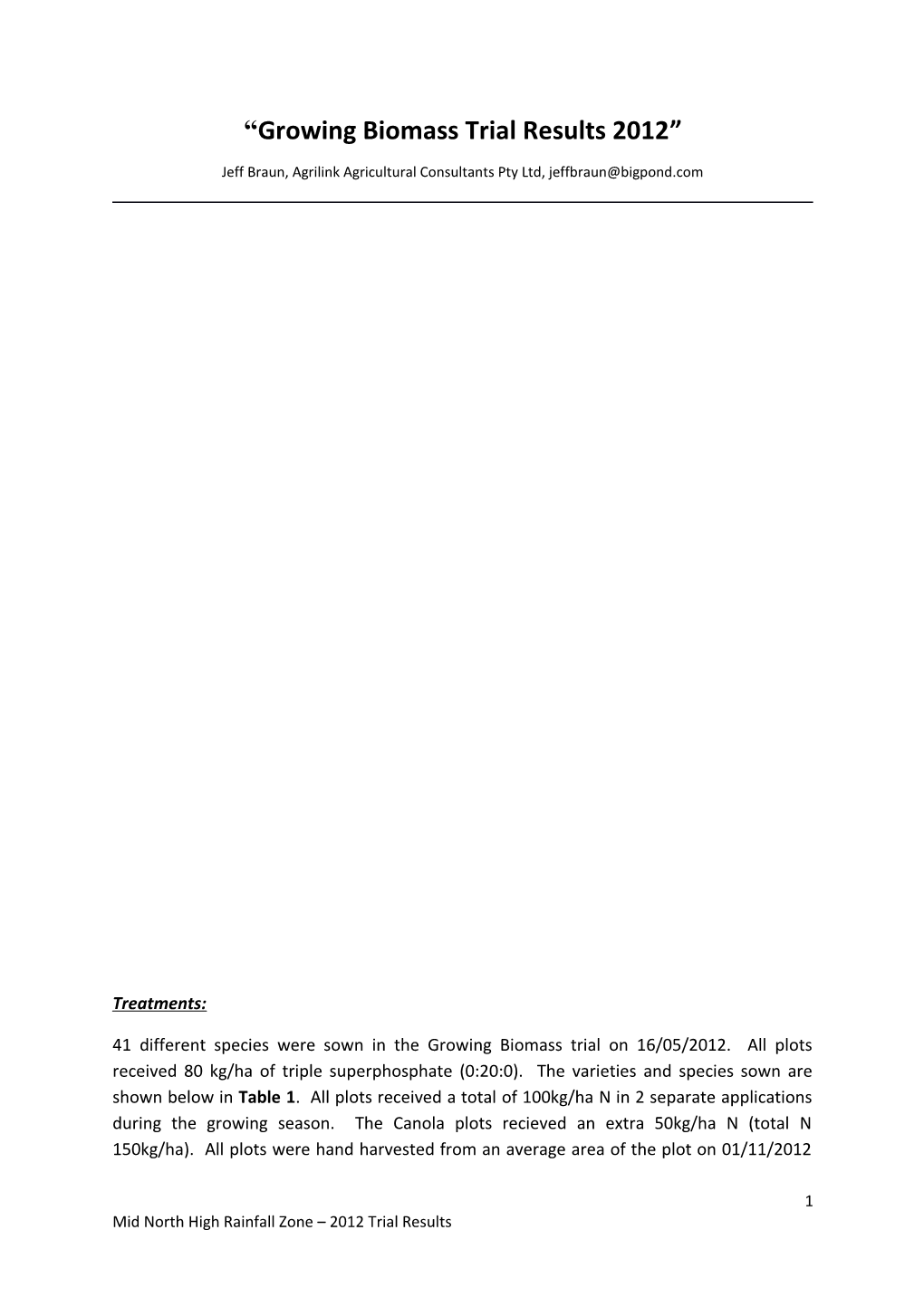 Growing Biomass Trial Results 2012