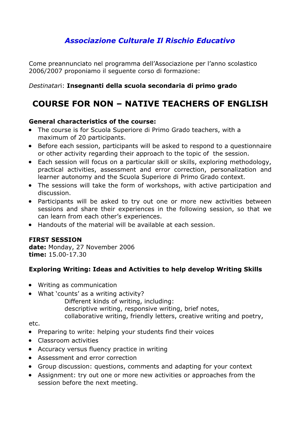Course for Non Native Teachers of English