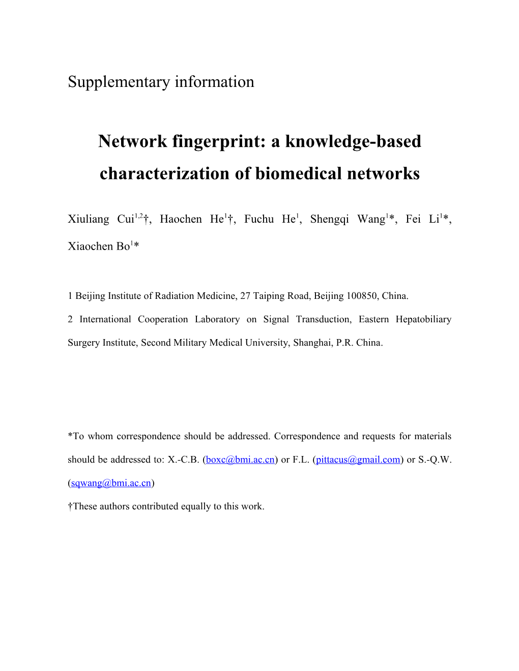 Network Fingerprint: a Knowledge-Based Characterization of Biomedical Networks