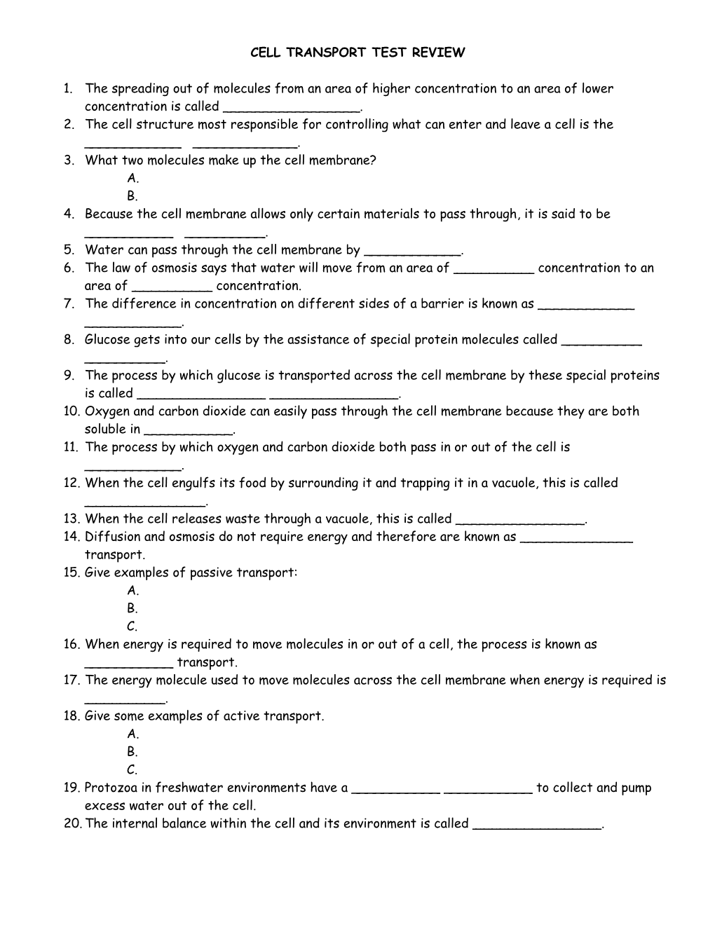 Cell Transport Test Review