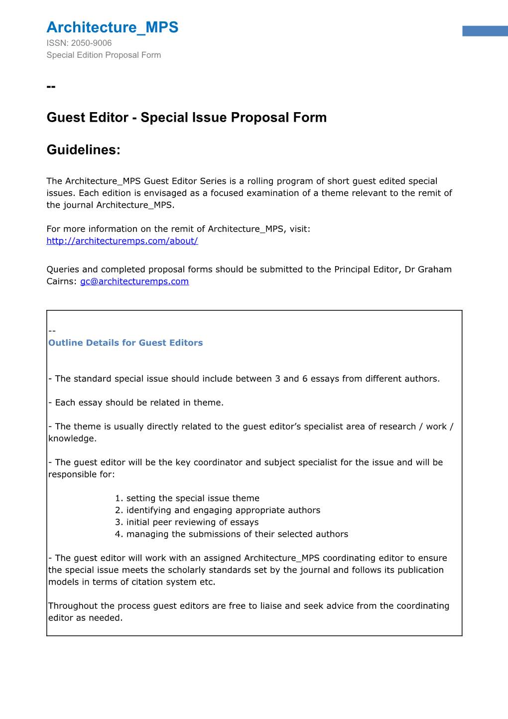 Guest Editor - Special Issueproposal Form