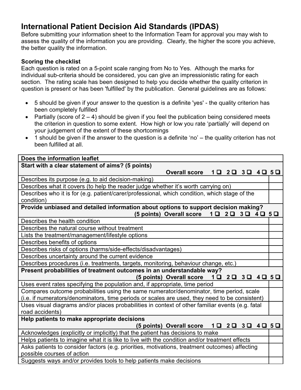 International Patient Decision Aid Standards (IPDAS)