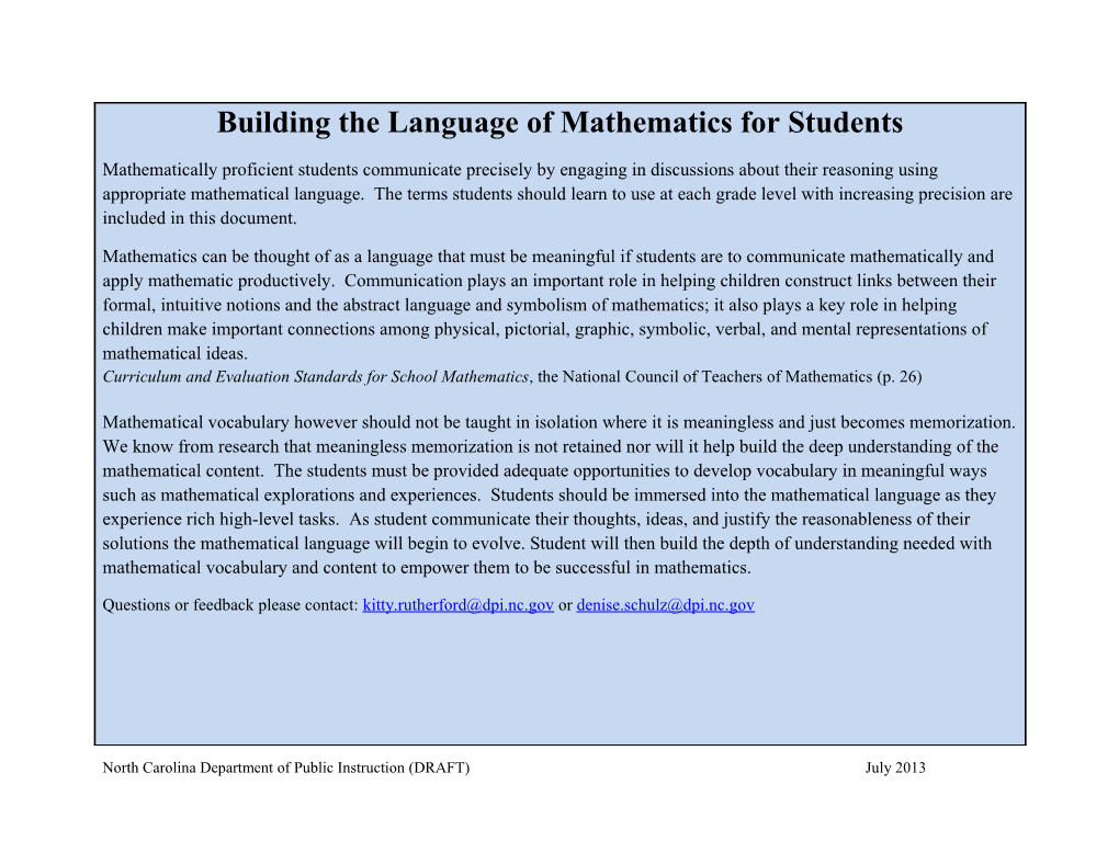 North Carolina Department of Public Instruction (DRAFT) July 2013