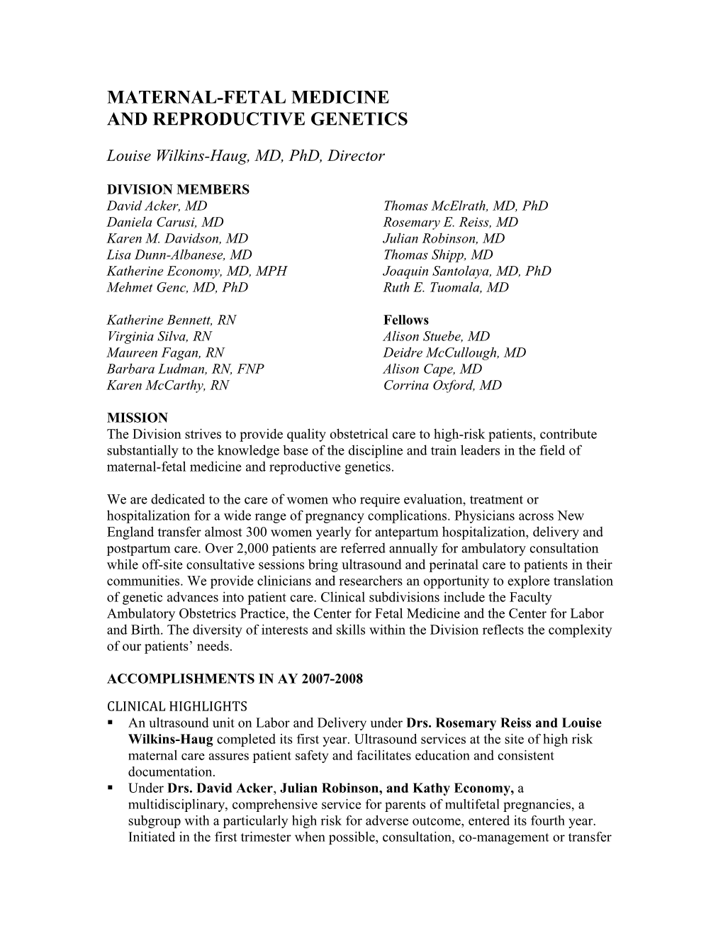 Maternal-Fetal Medicien and Reproductive Genetics