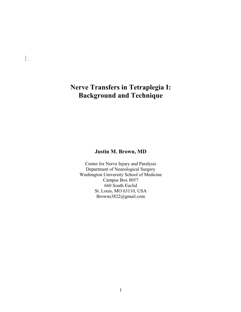 Nerve Transfers in Tetraplegia I