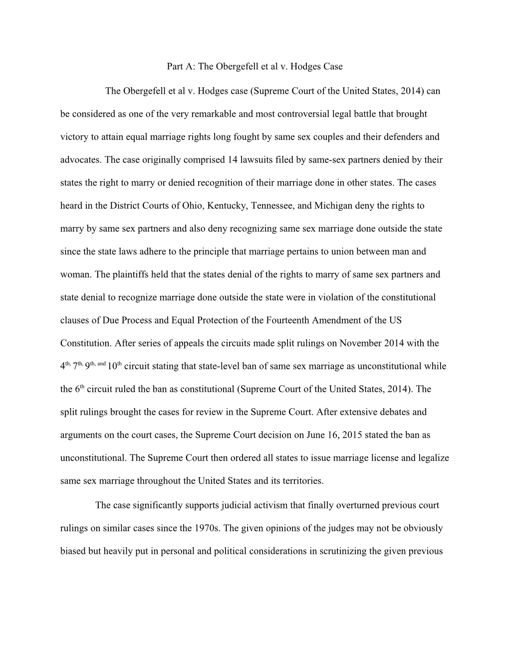 Part A: the Obergefell Et Al V. Hodges Case