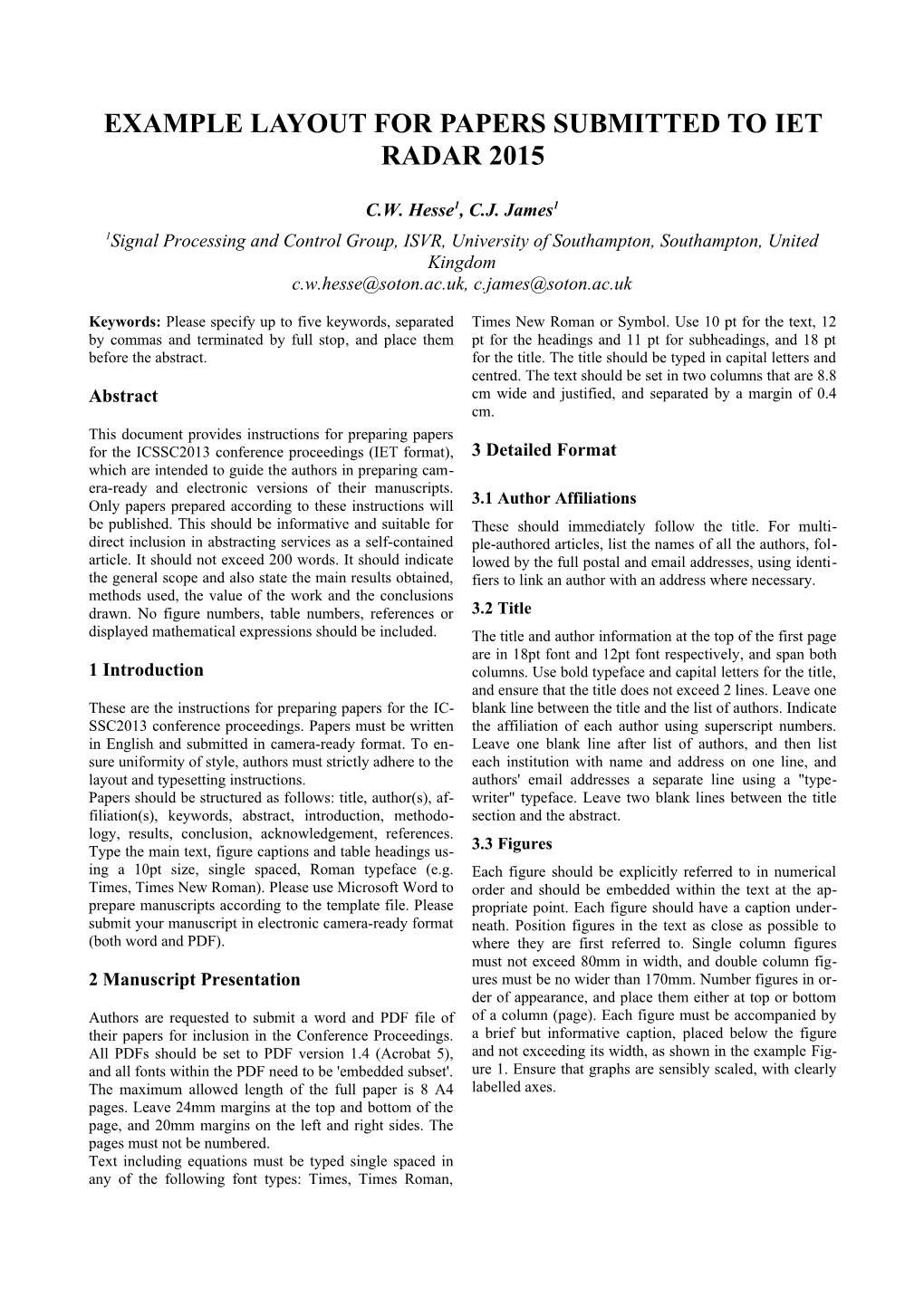 A Sample Paper for Presentation at ANZIIS 2001