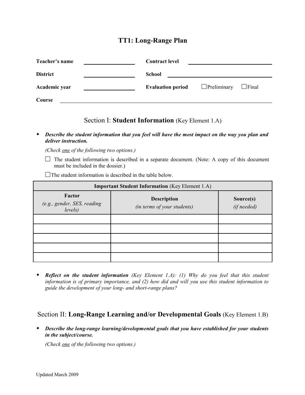 TT1: Long-Range Plan