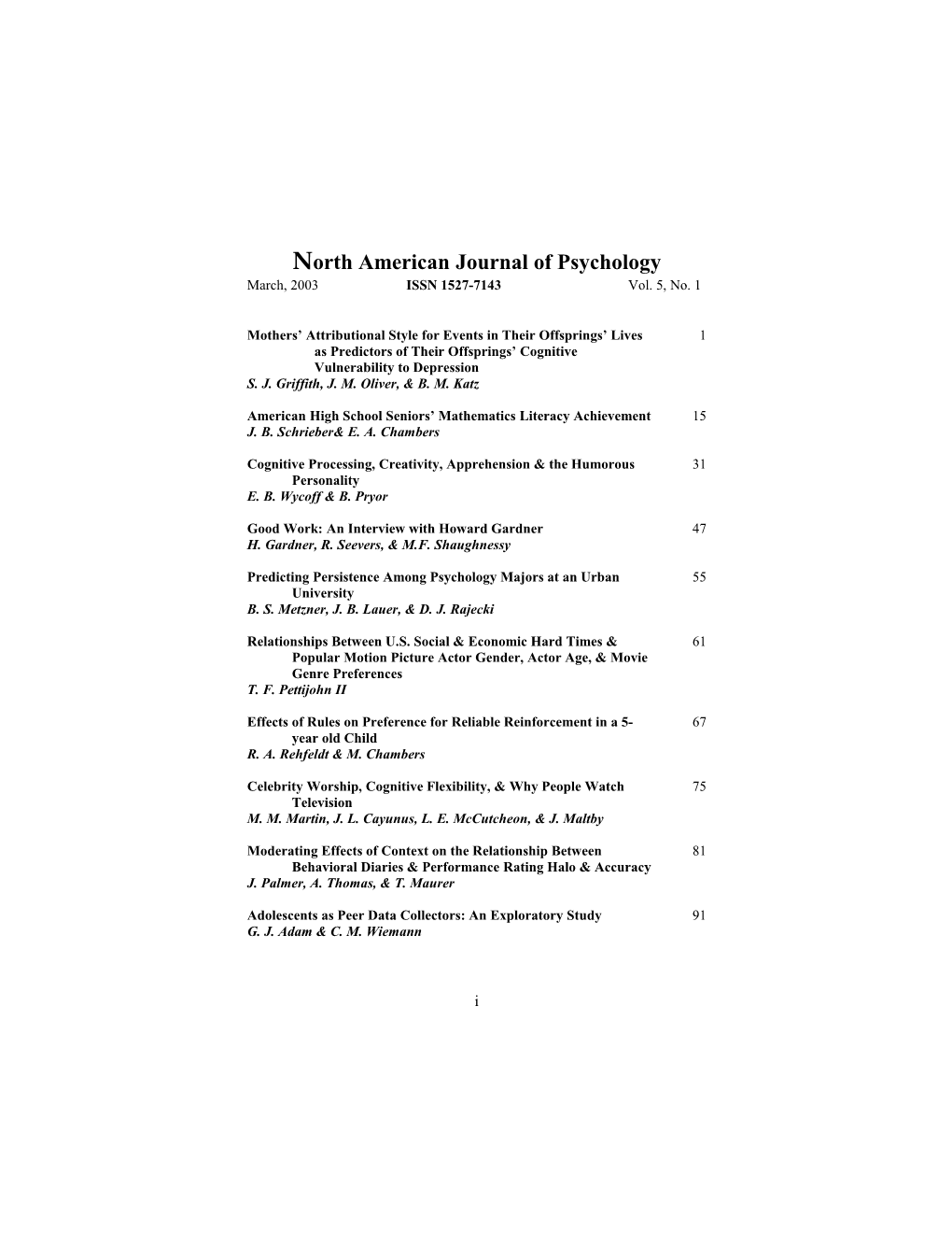 North American Journal of Psychology