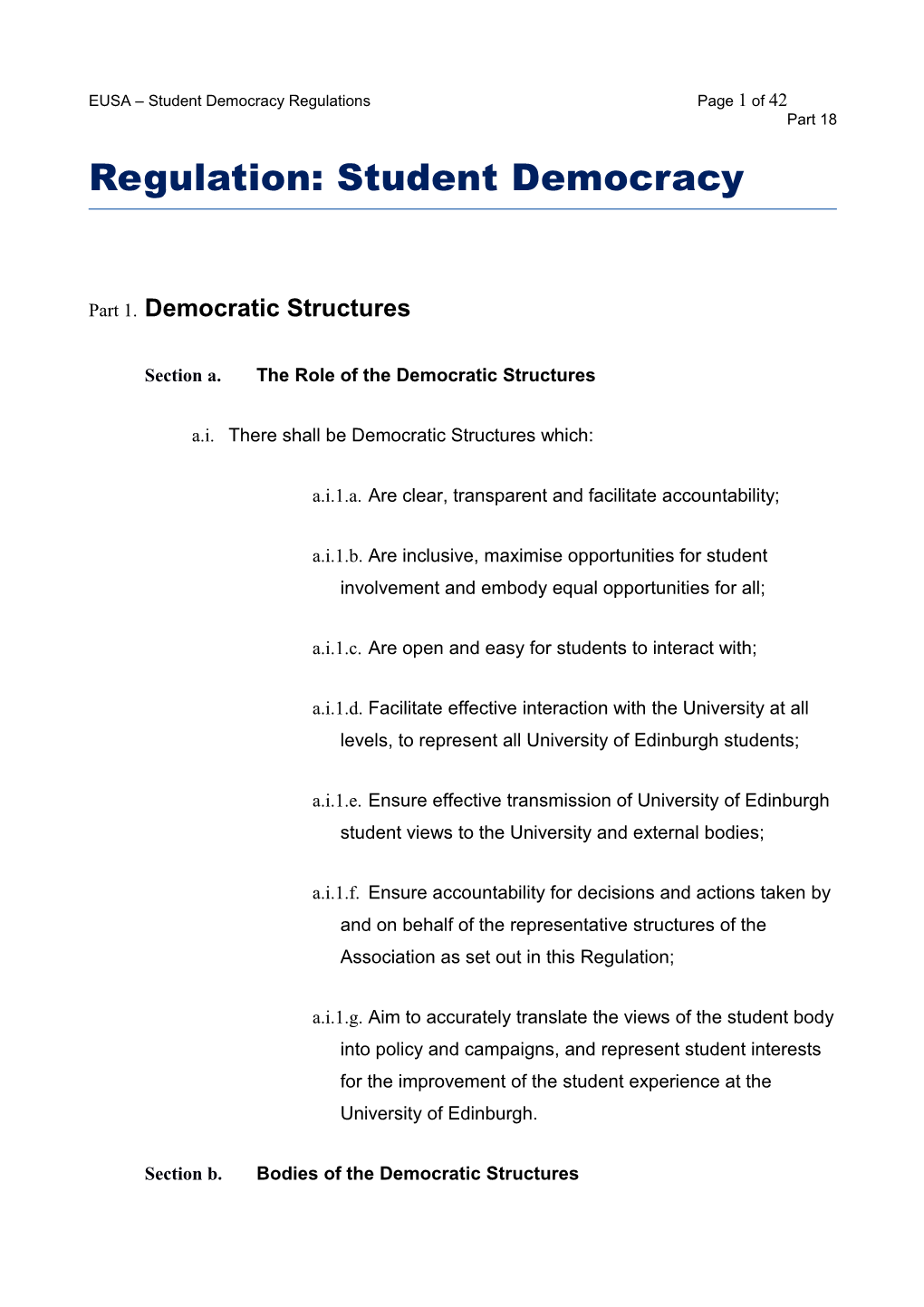 Regulation: Student Democracy