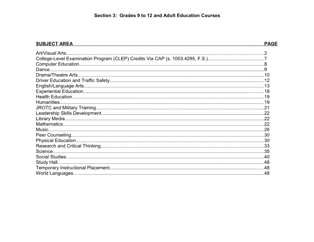 Grades 9 to 12 and Adult Education Courses