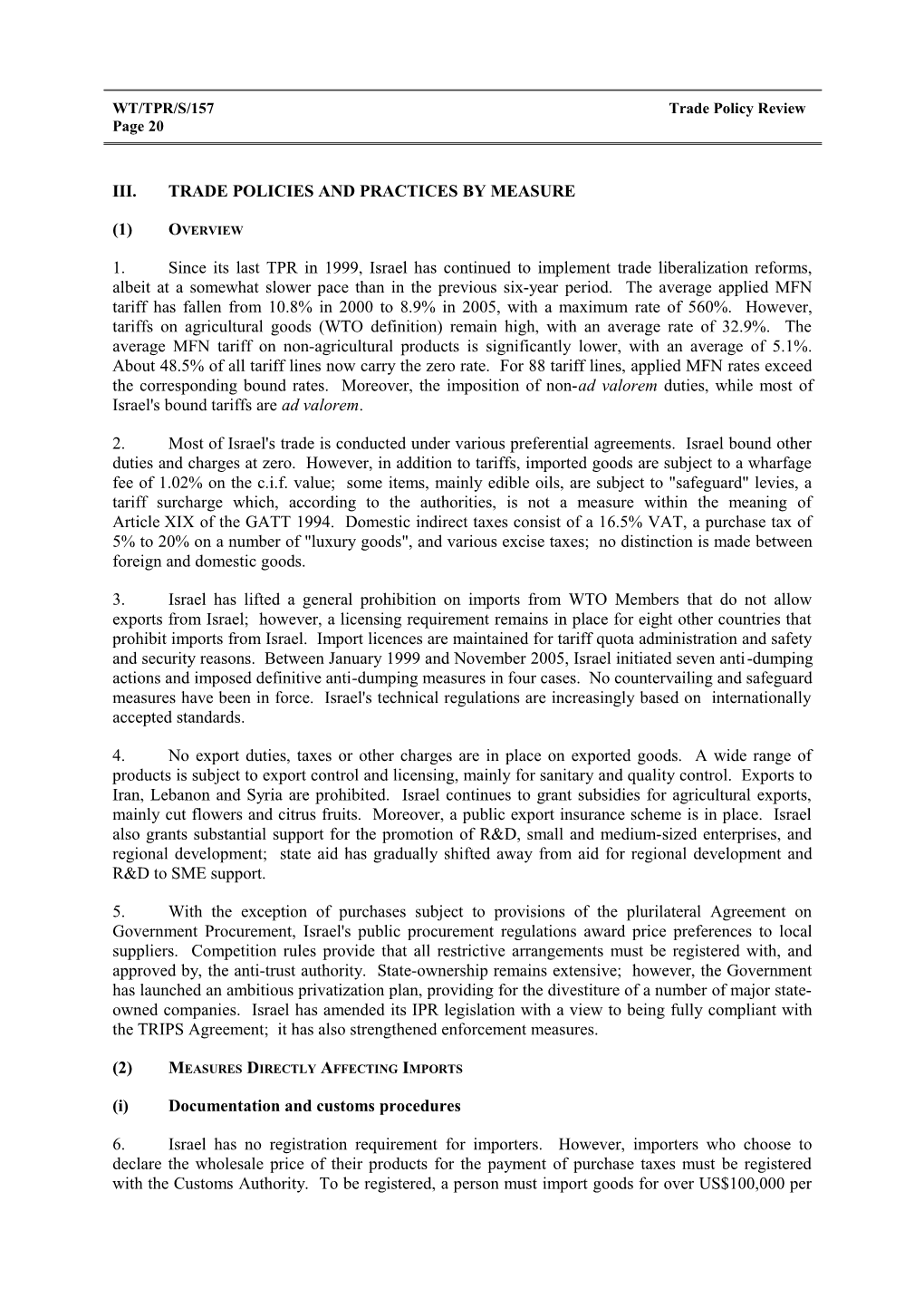 III. Trade Policies and Practices by Measure s9