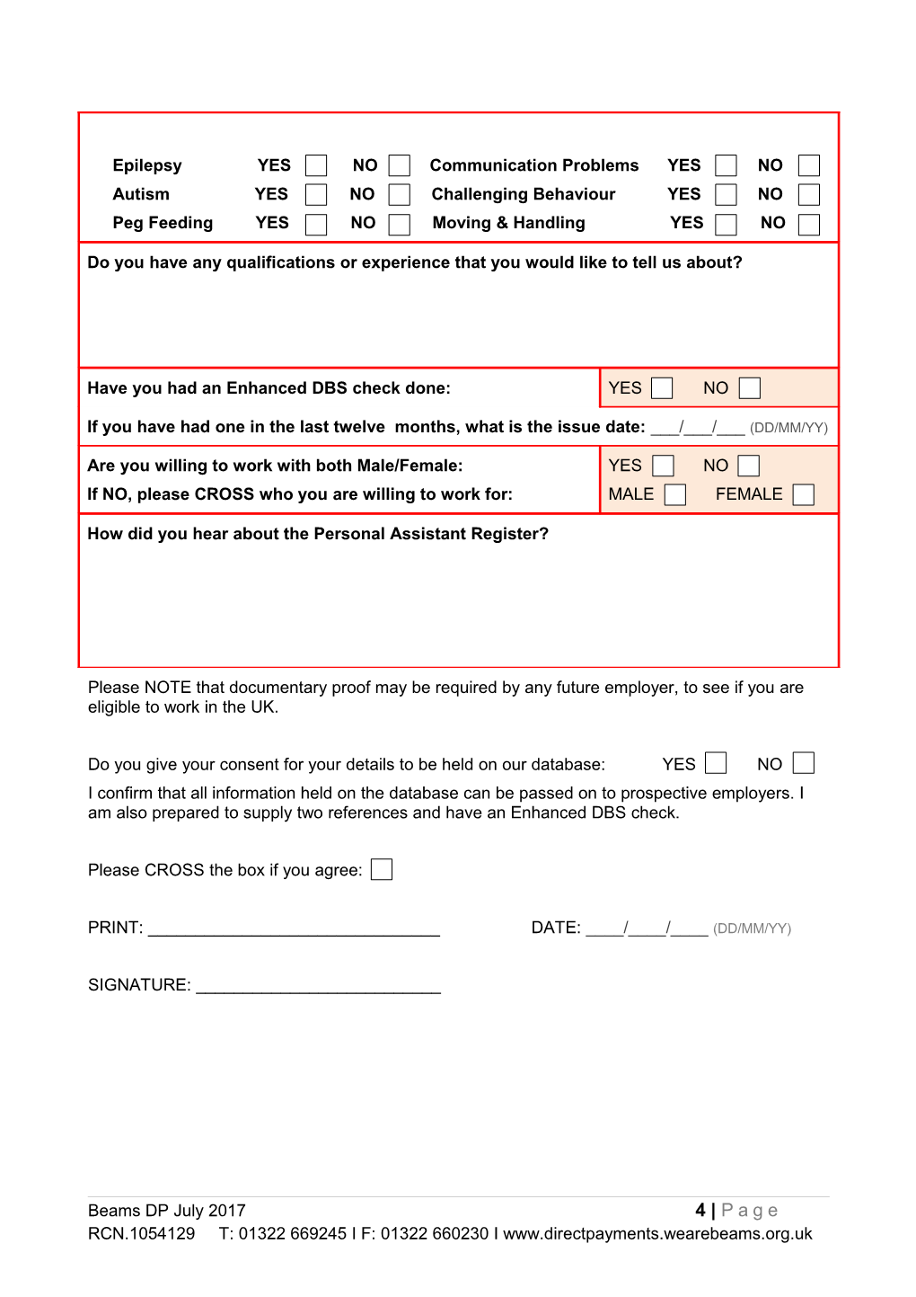 Informal PA Registration Form