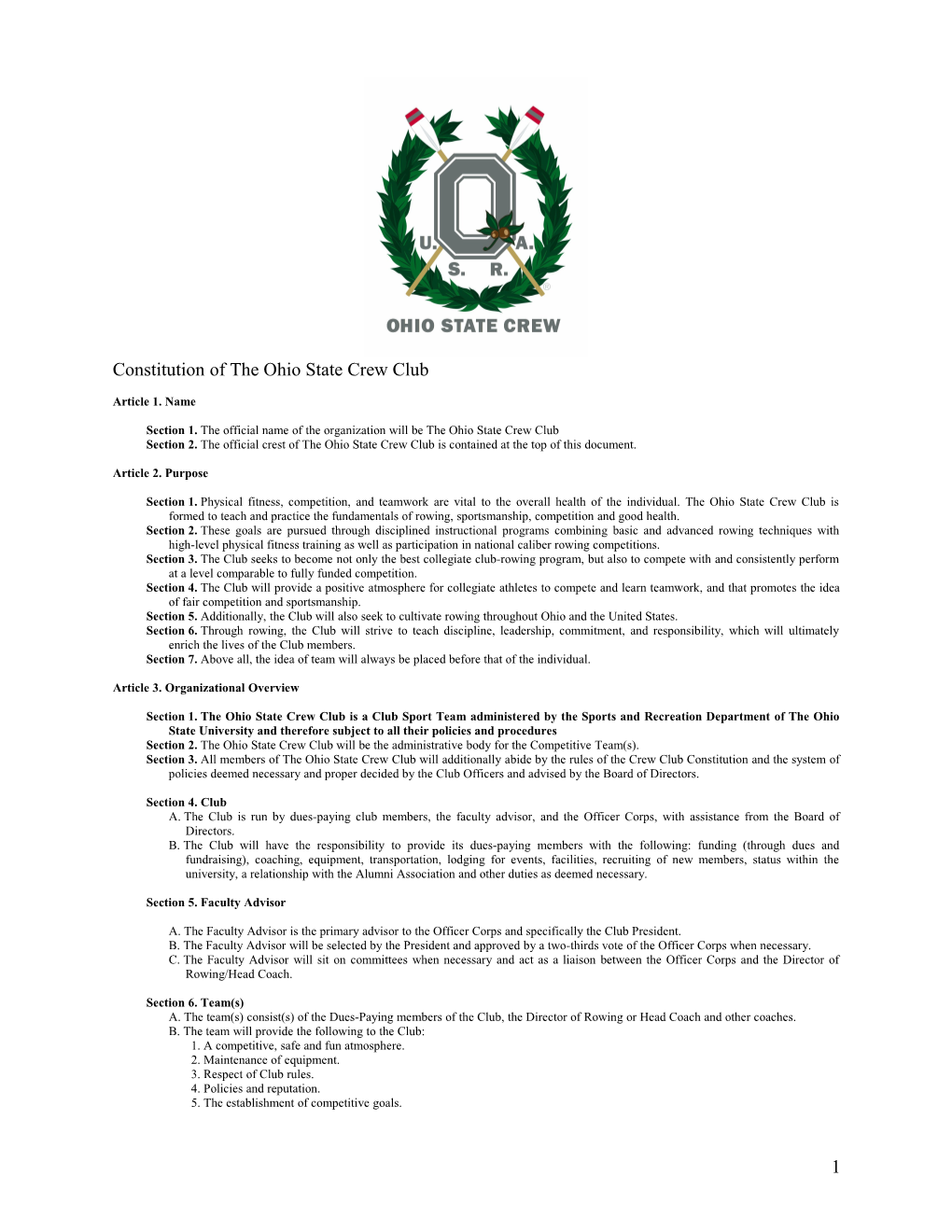 Constitution of the Ohio State Crew Club