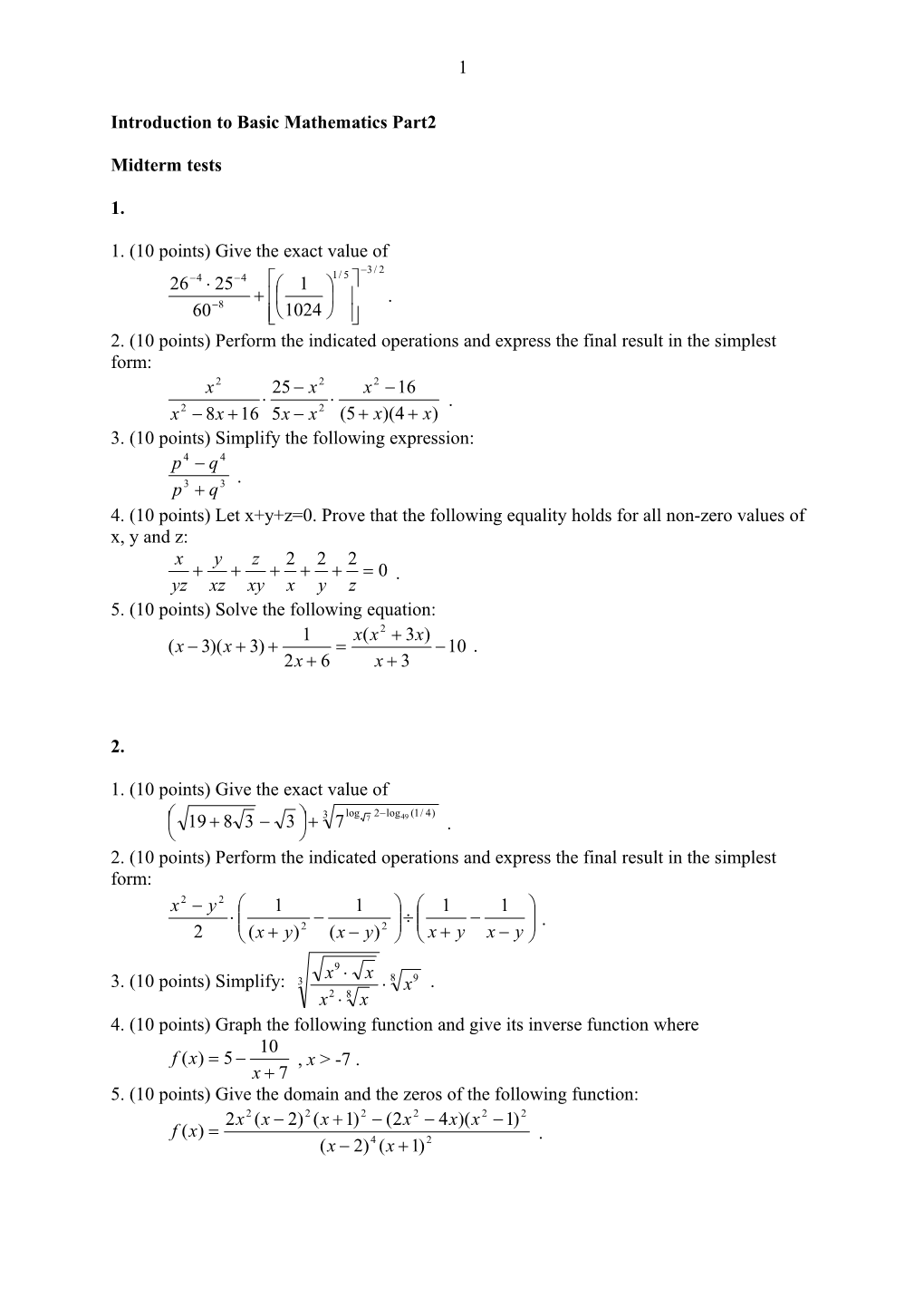 Introduction to Basic Mathematics Part2