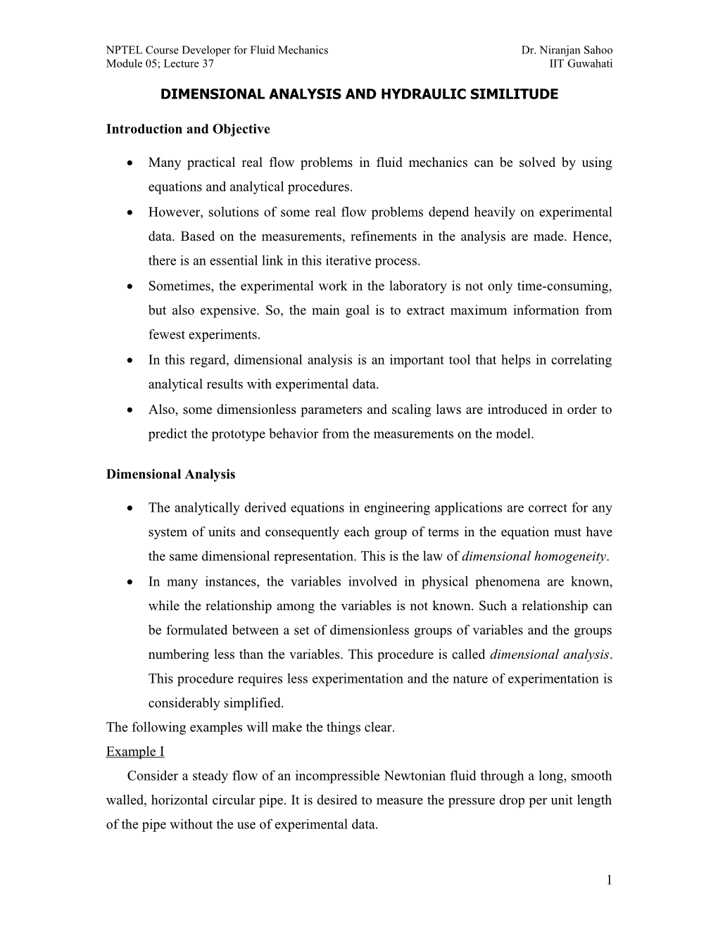 Dimensional Analysis and Hydraulic Similitude s1