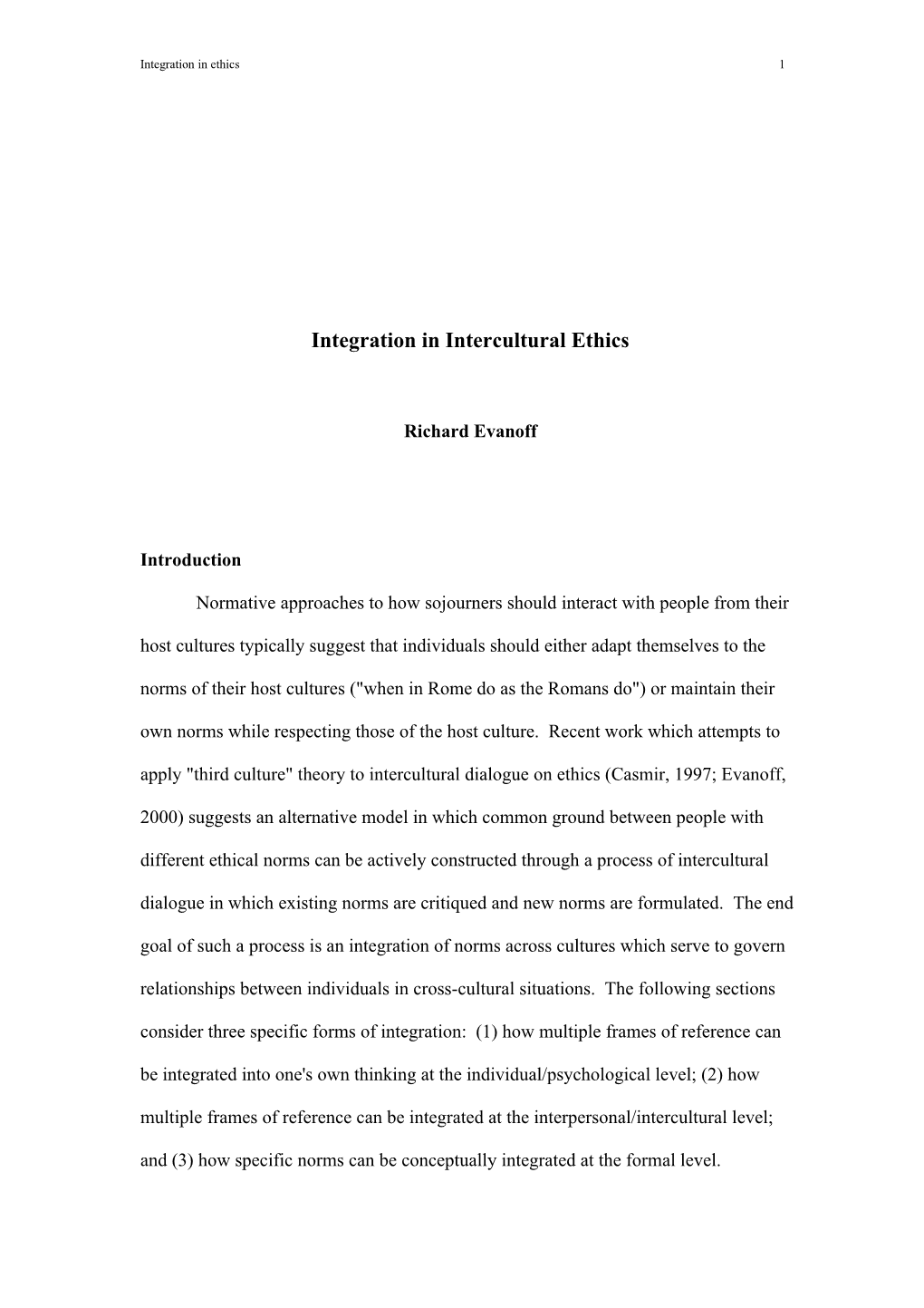 The Concept of Integration in Intercultural Ethics