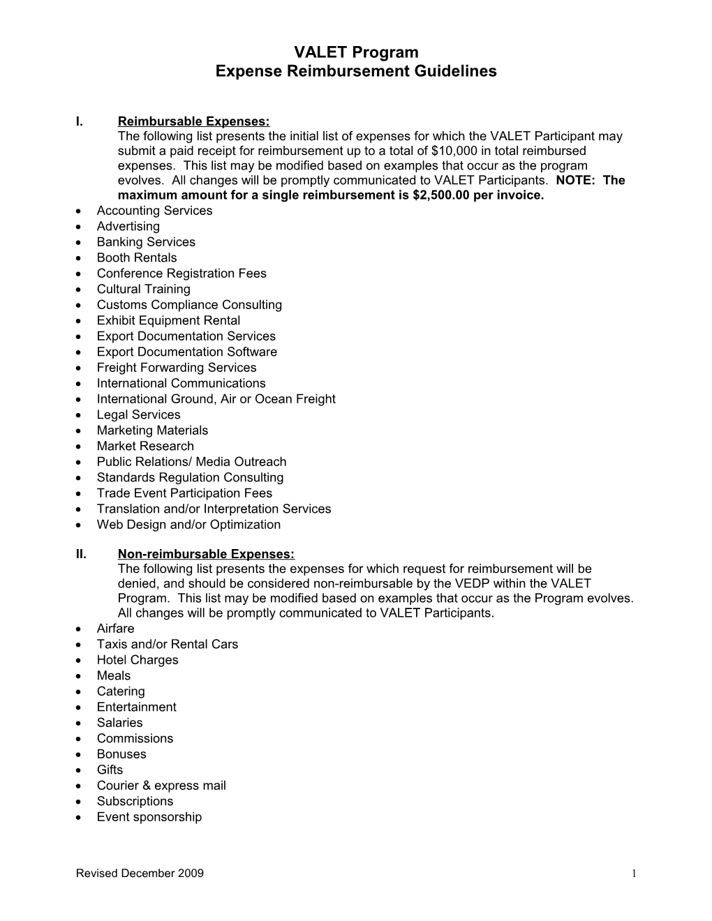 Expense Reimbursement Guidelines