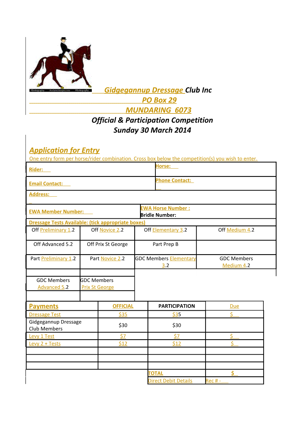 Gidgegannup Dressage Division