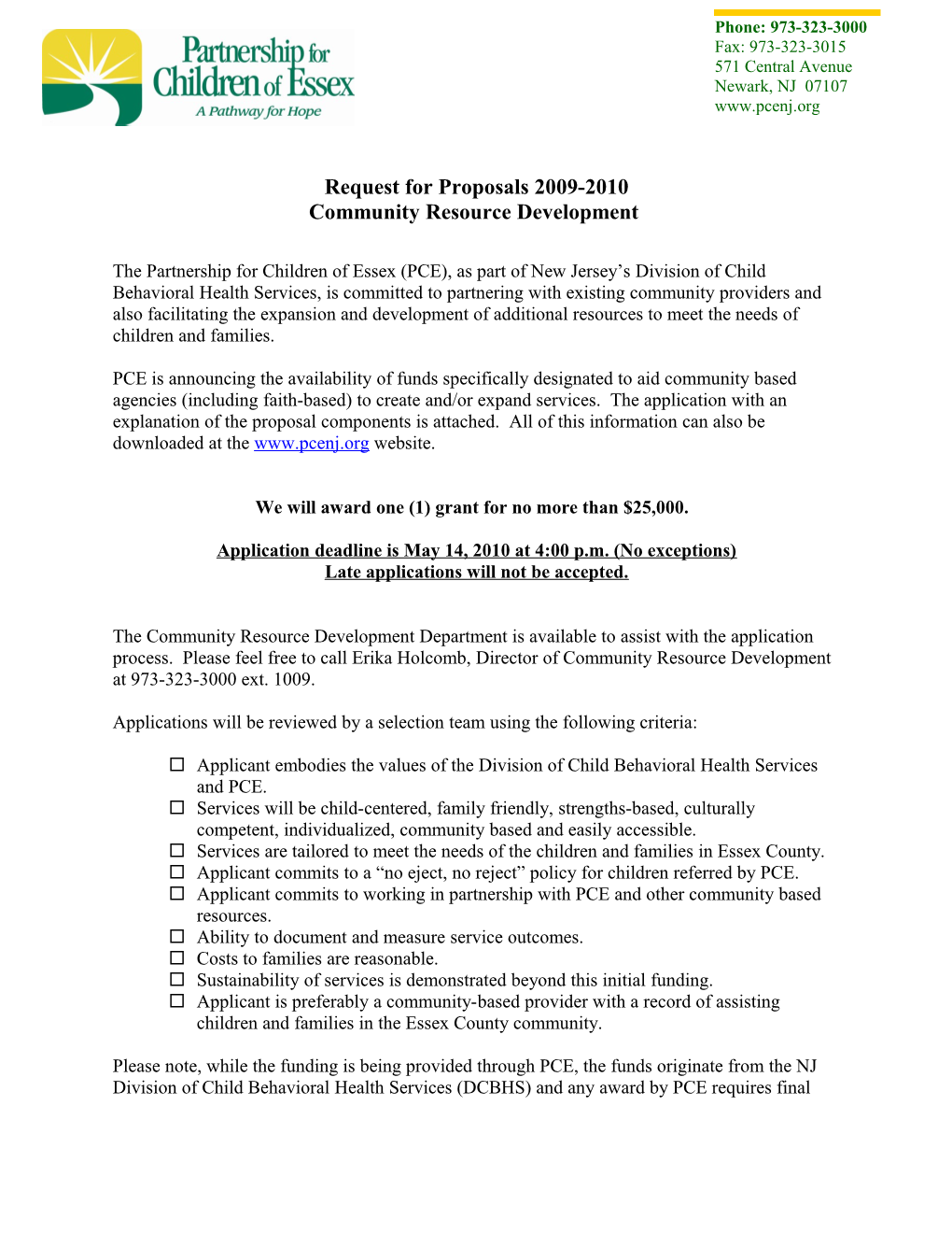 Request for Proposals 2009-2010