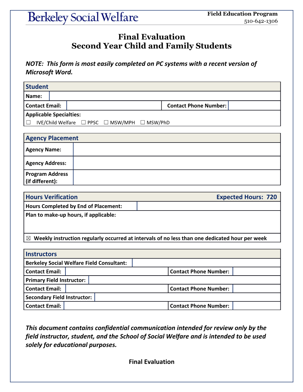 Berkeley Social Welfare Final Evaluation, Advanced Child & Family Page 15