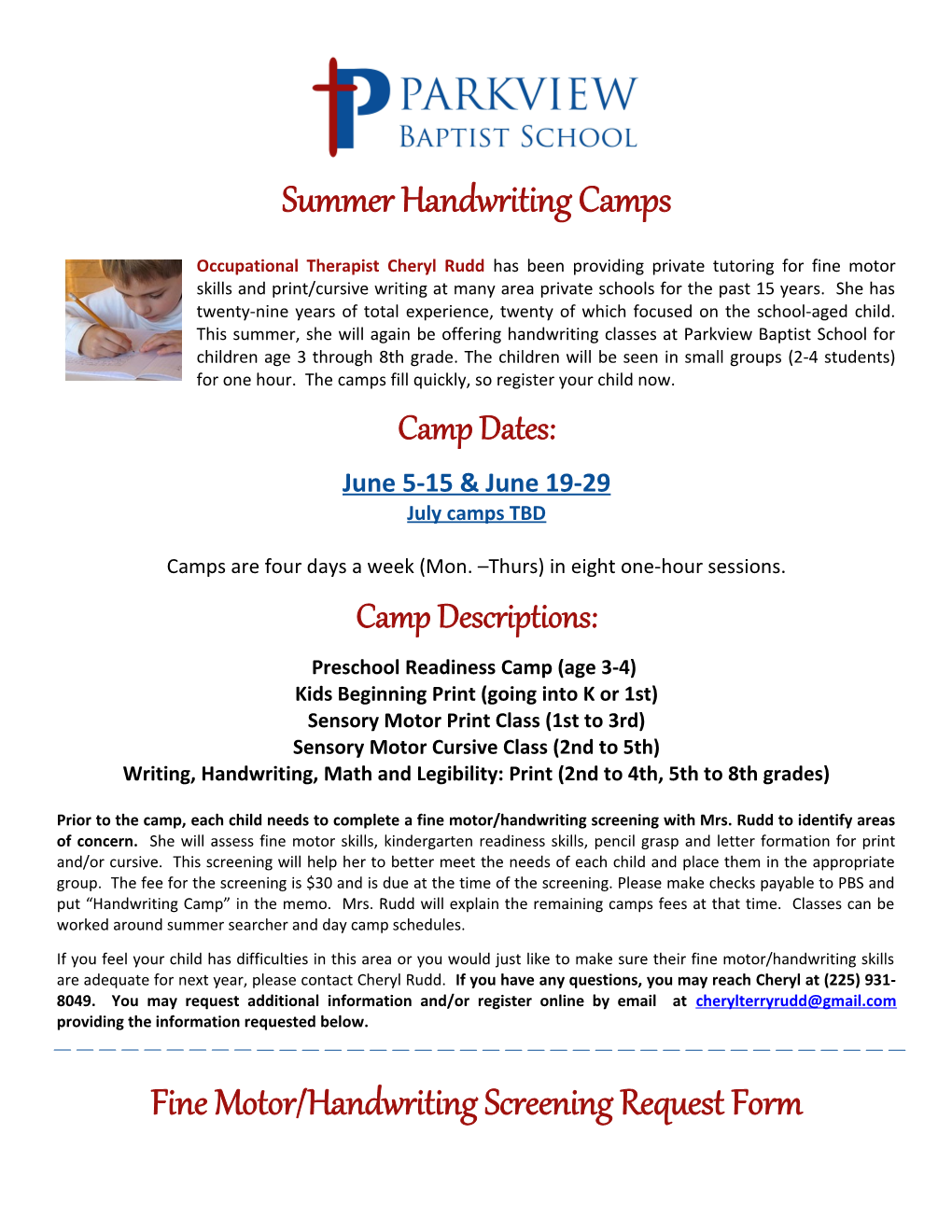 Summer Handwriting Camps