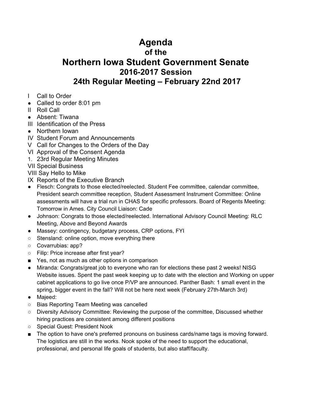 Northern Iowa Student Government Senate