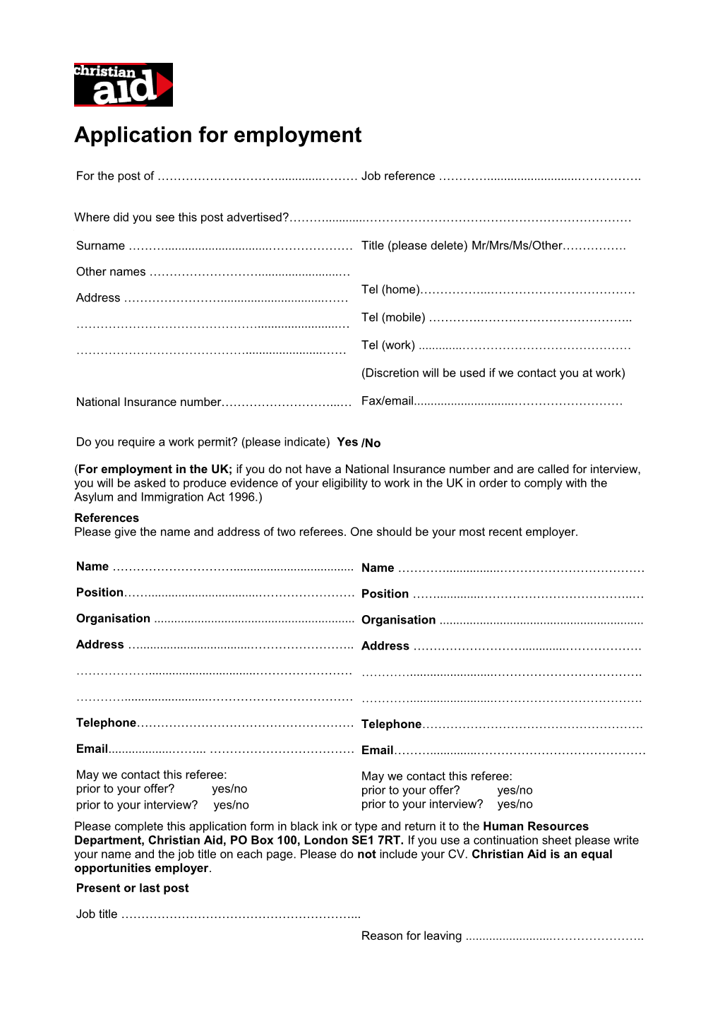 Application for Employment s169