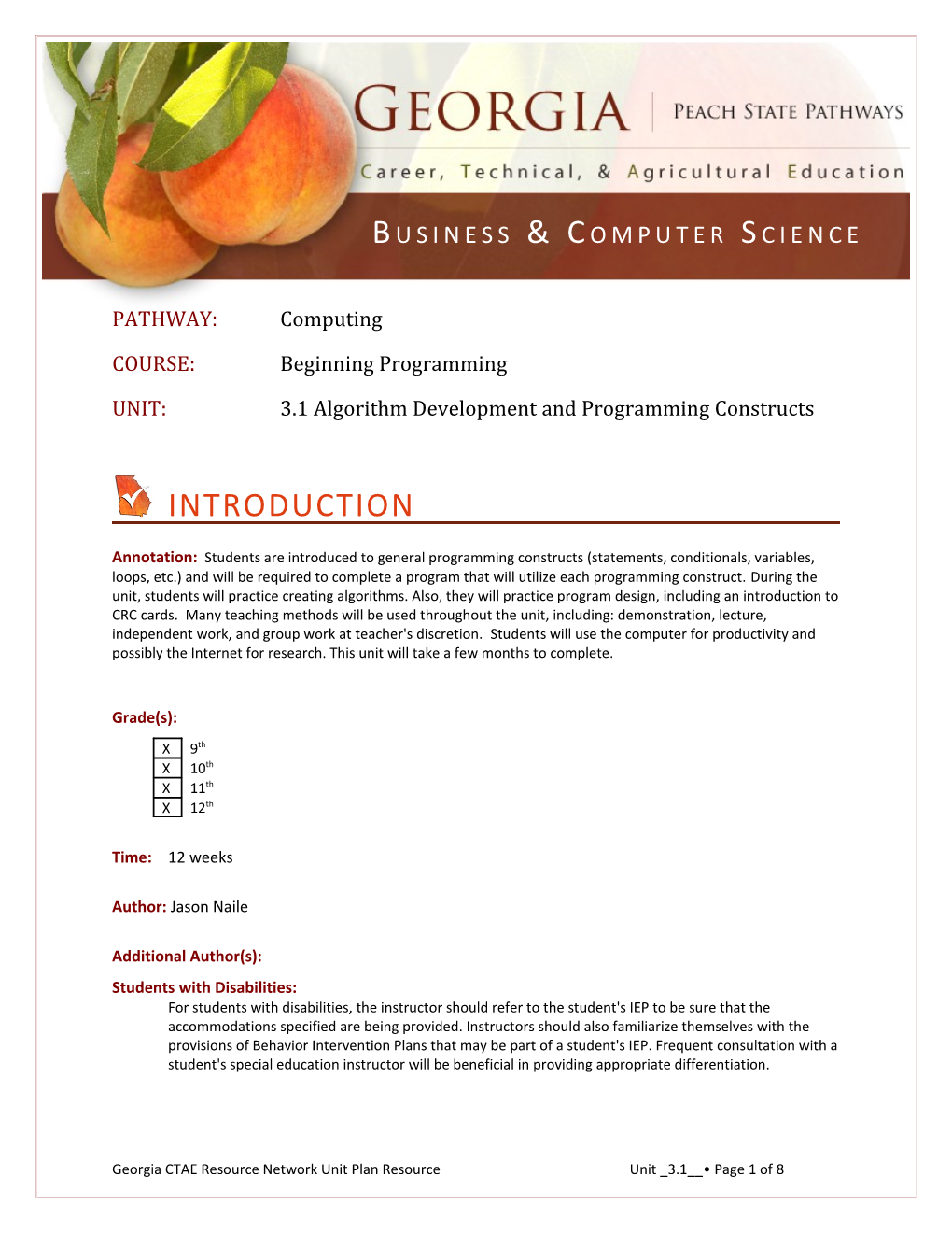 UNIT: 3.1 Algorithm Development and Programming Constructs