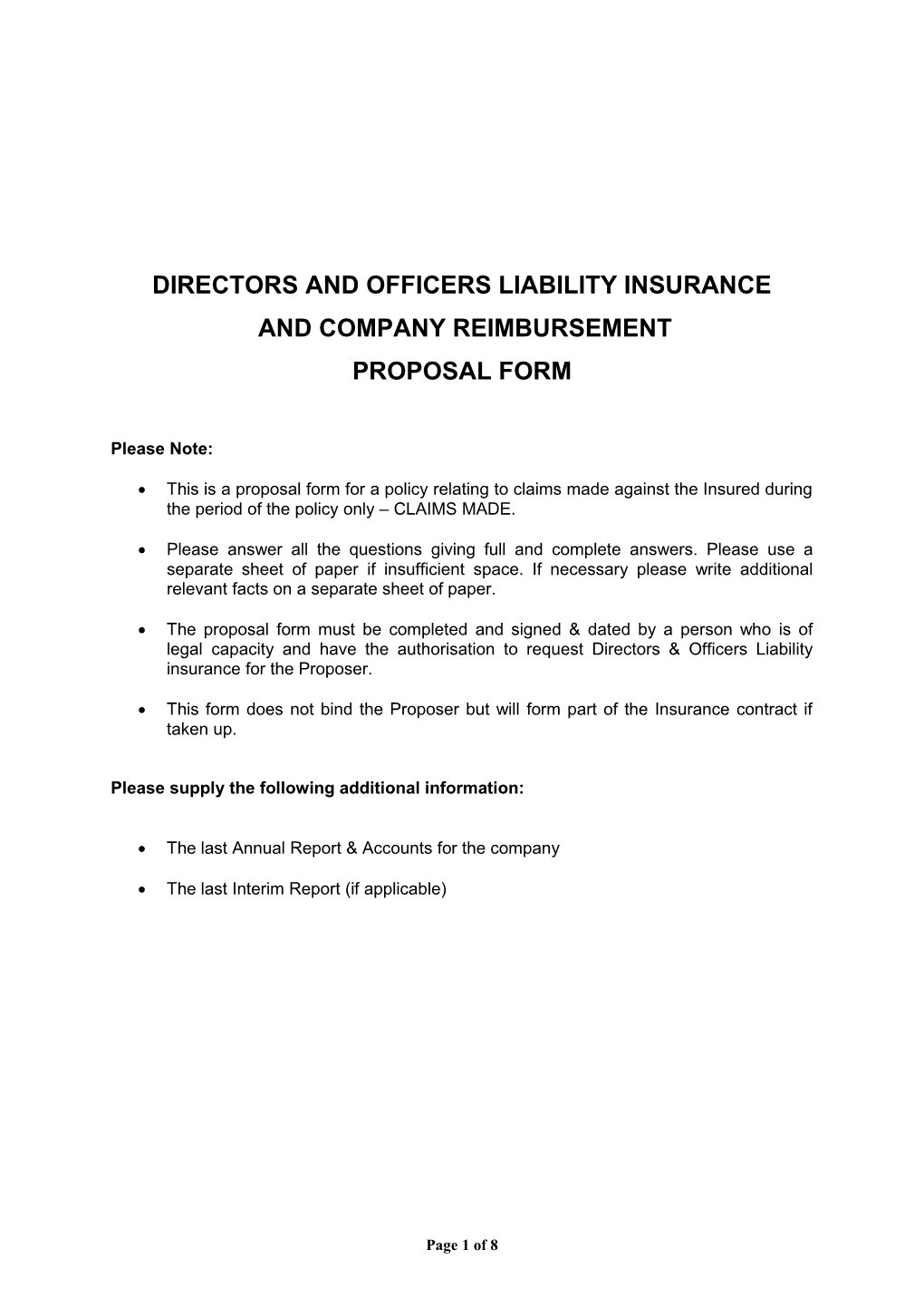 Directors and Officers Liability Insurance