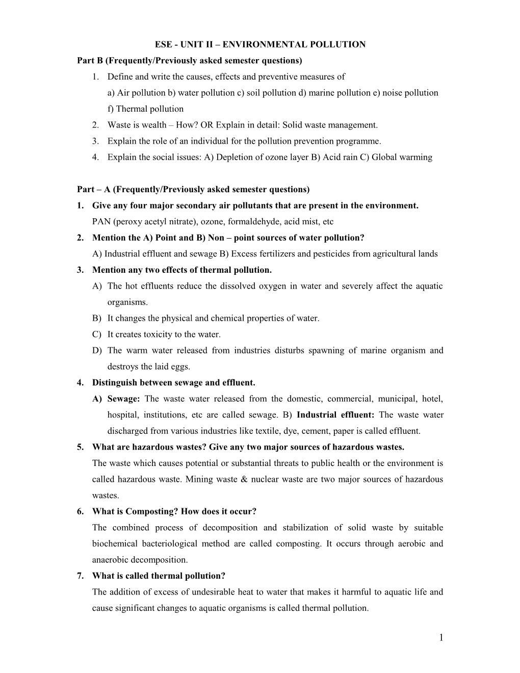 Ese - Unit Ii Environmental Pollution