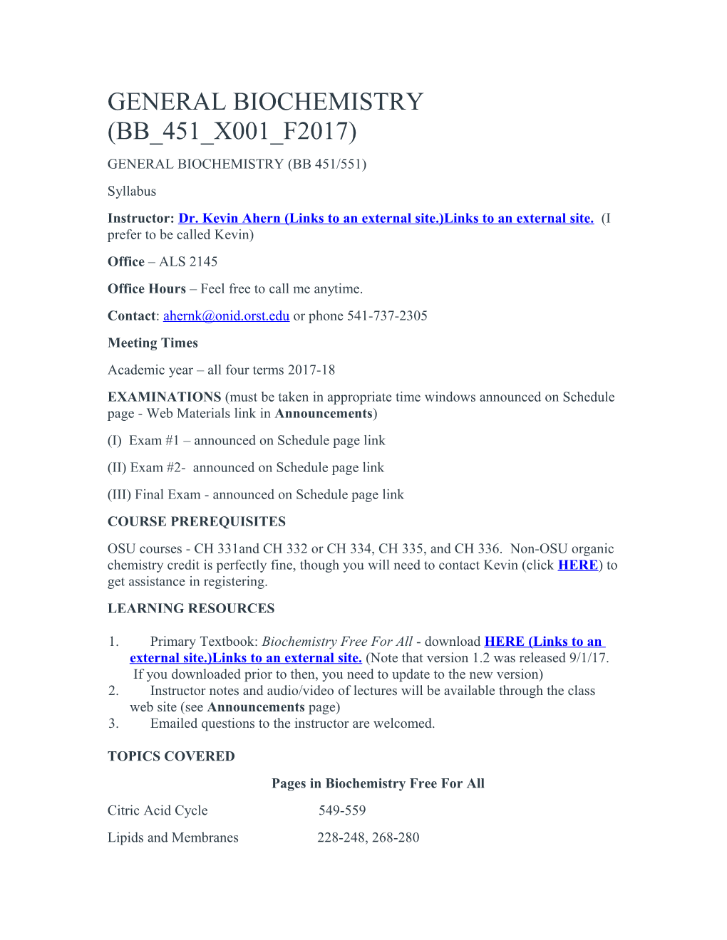 General Biochemistry (Bb 451 X001 F2017)