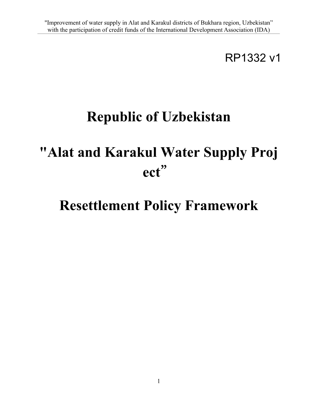 Improvement of Water Supply in Alat and Karakul Districts of Bukhara Region, Uzbekistan