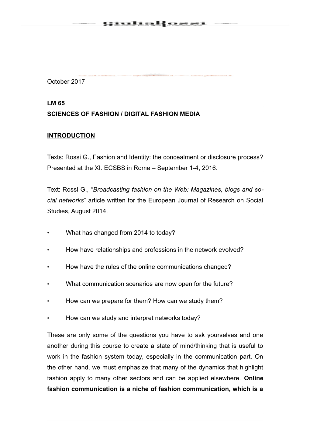 Sciences of Fashion / Digital Fashion Media